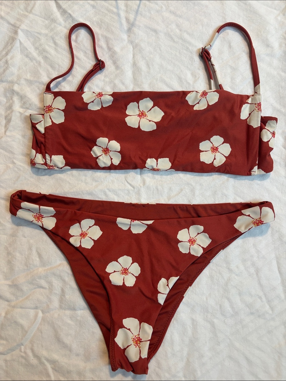 O’Neill Bikini Set Red Hibiscus Floral Print Small Bottom Medium Top Swimwear